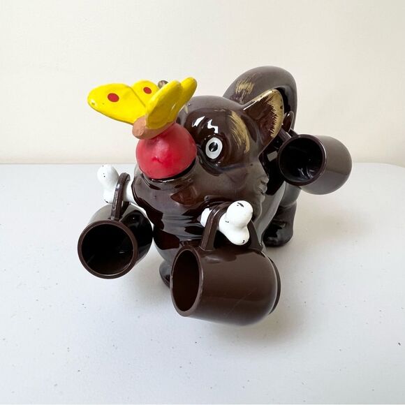 VTG MCM Dog Butterfly Nose Decanter And Four Shot Glasses - Picture 2 of 10